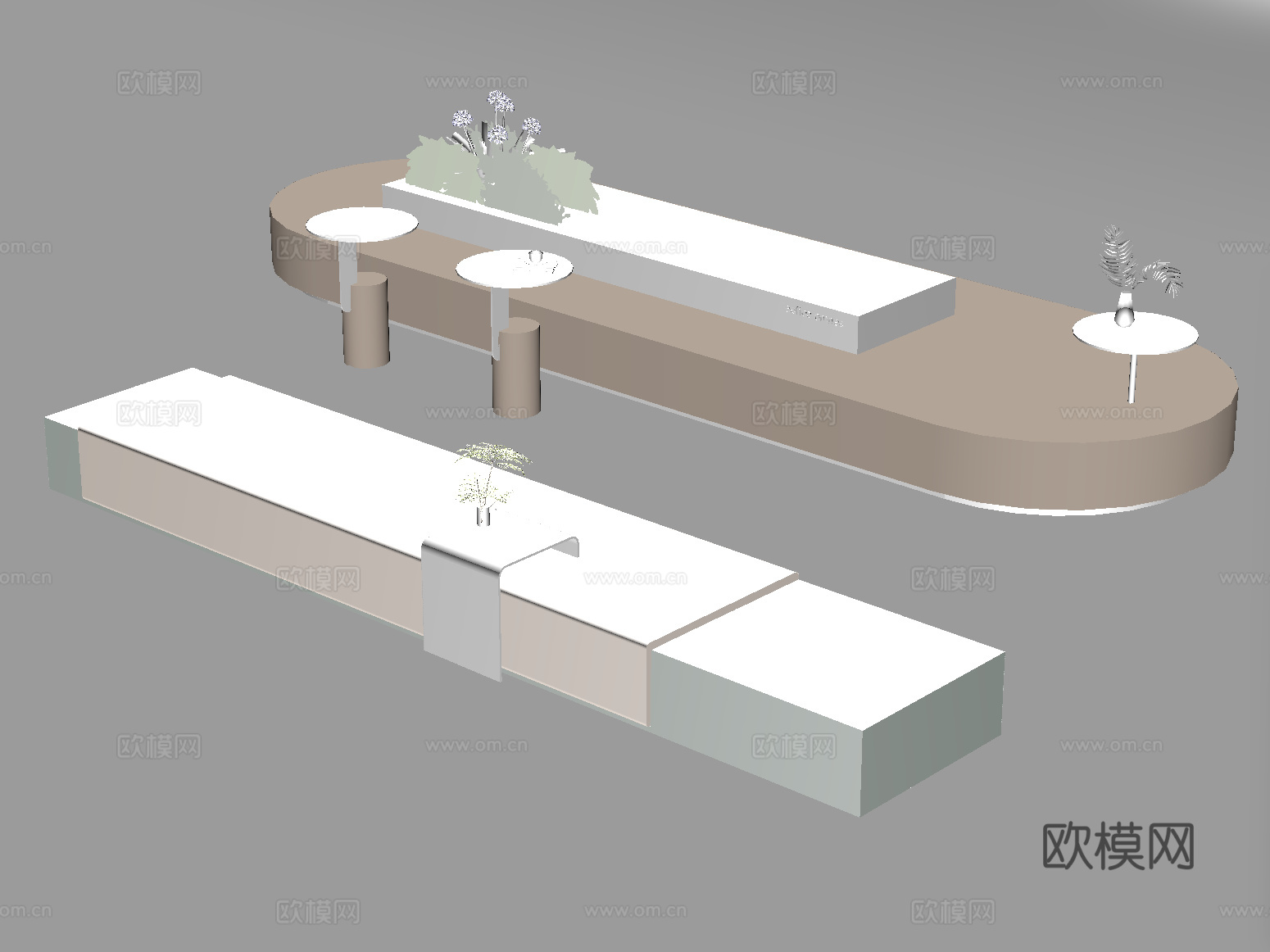 现代户外景观座椅 户外吧台吧椅 木材长条形su模型