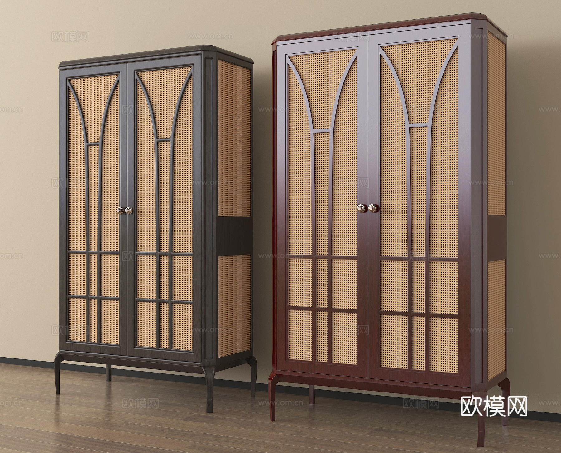 中古风衣柜 藤编储物柜su模型