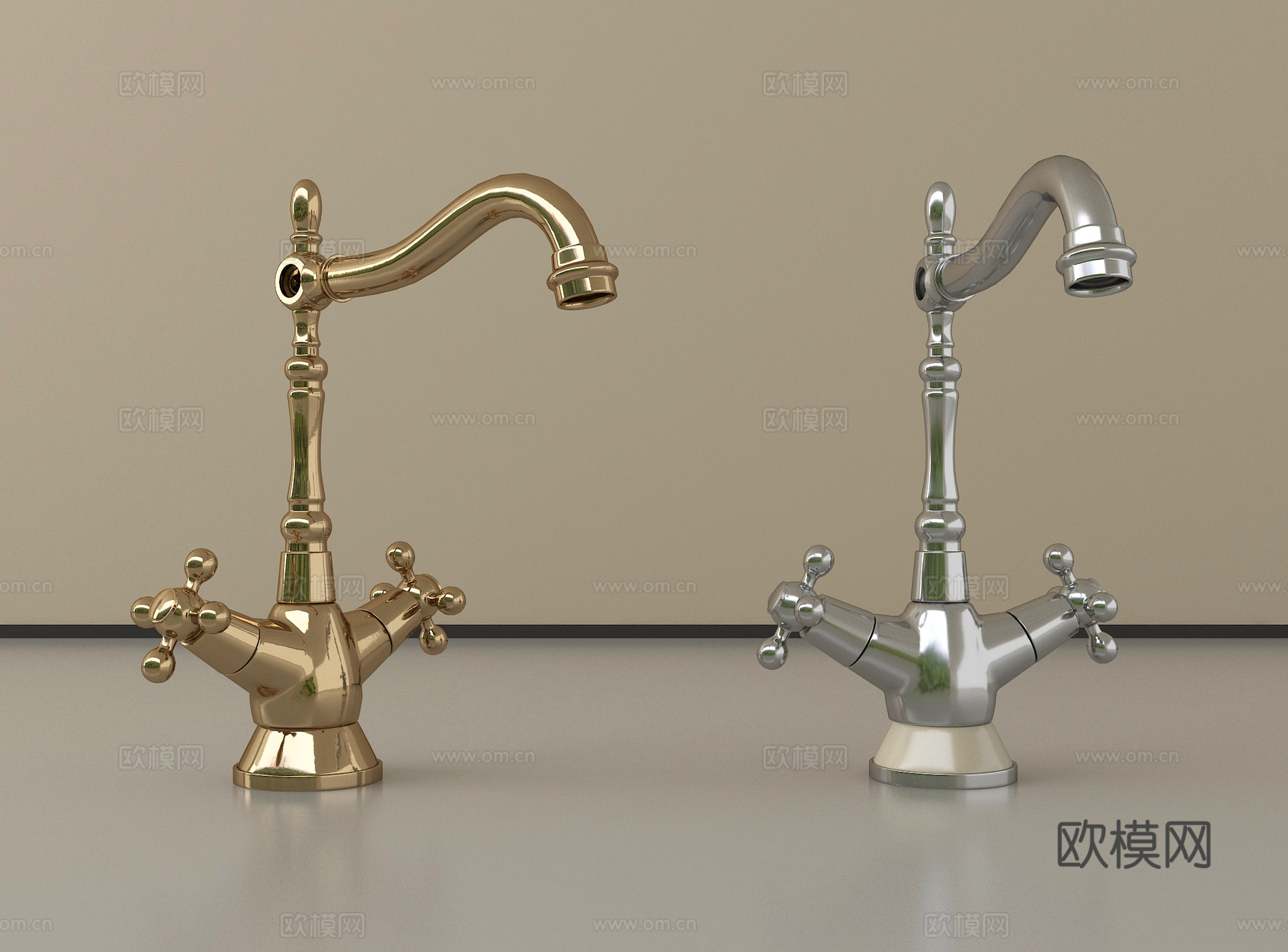 法式水龙头组合 不锈钢水龙头su模型