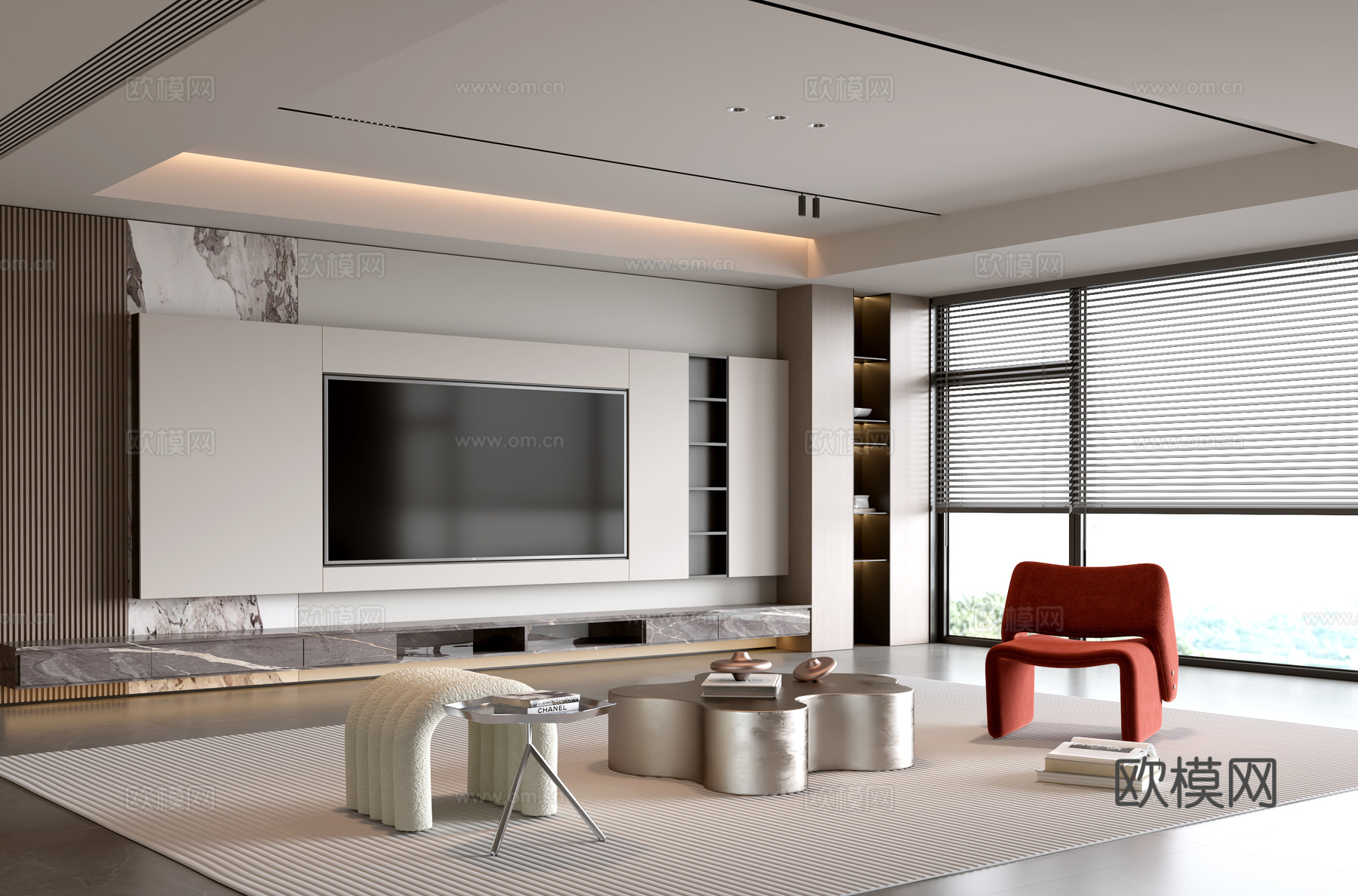 意式客厅 现代客厅 电视背景墙 电视柜 客厅背景 沙发茶几组su模型