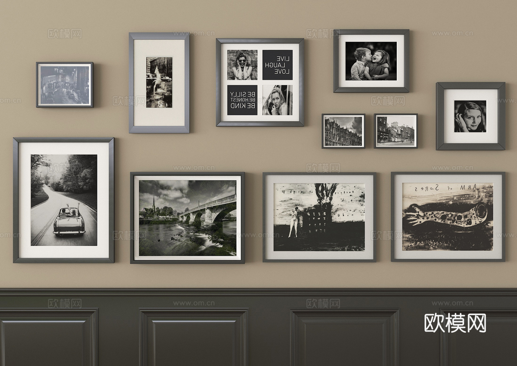 现代相框 画框 复古照片墙su模型