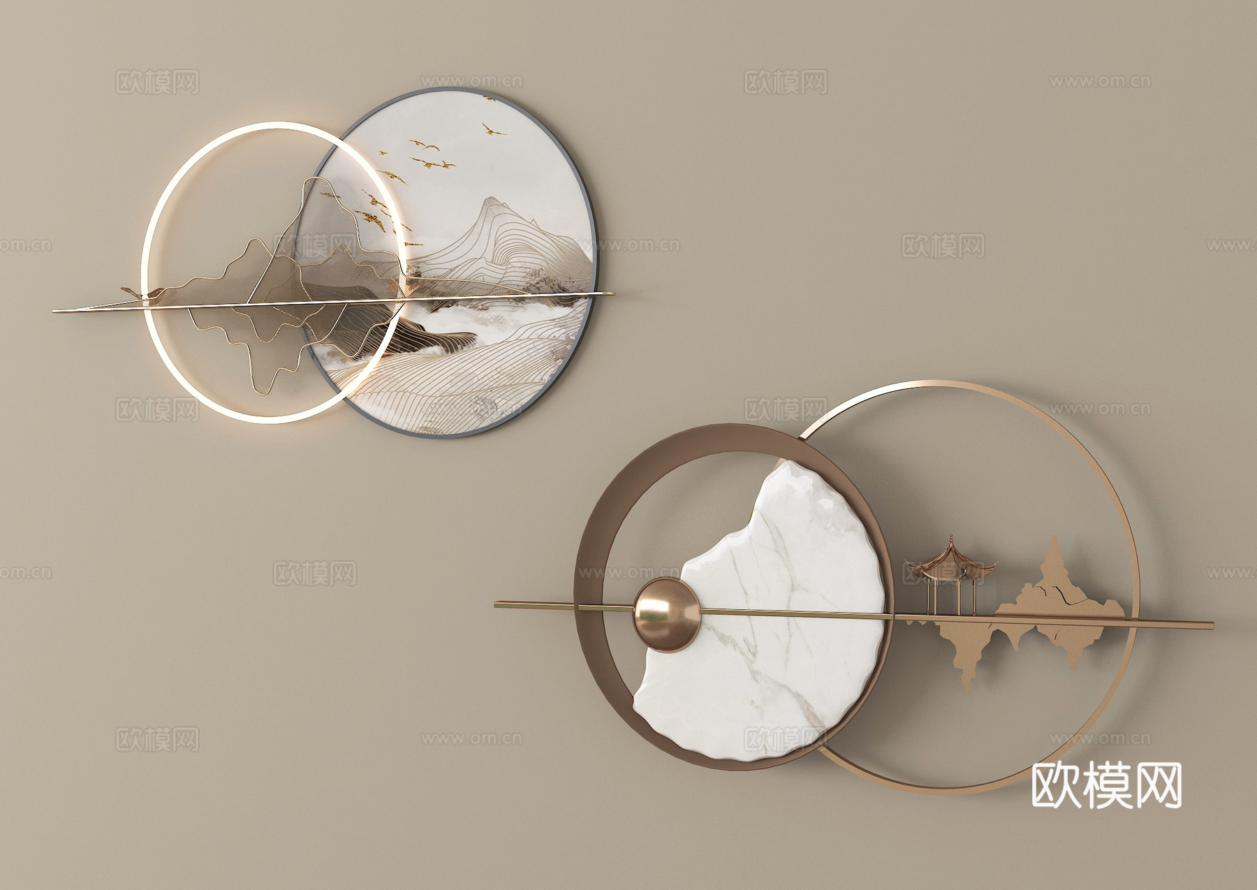 新中式墙饰挂件 立体墙饰su模型