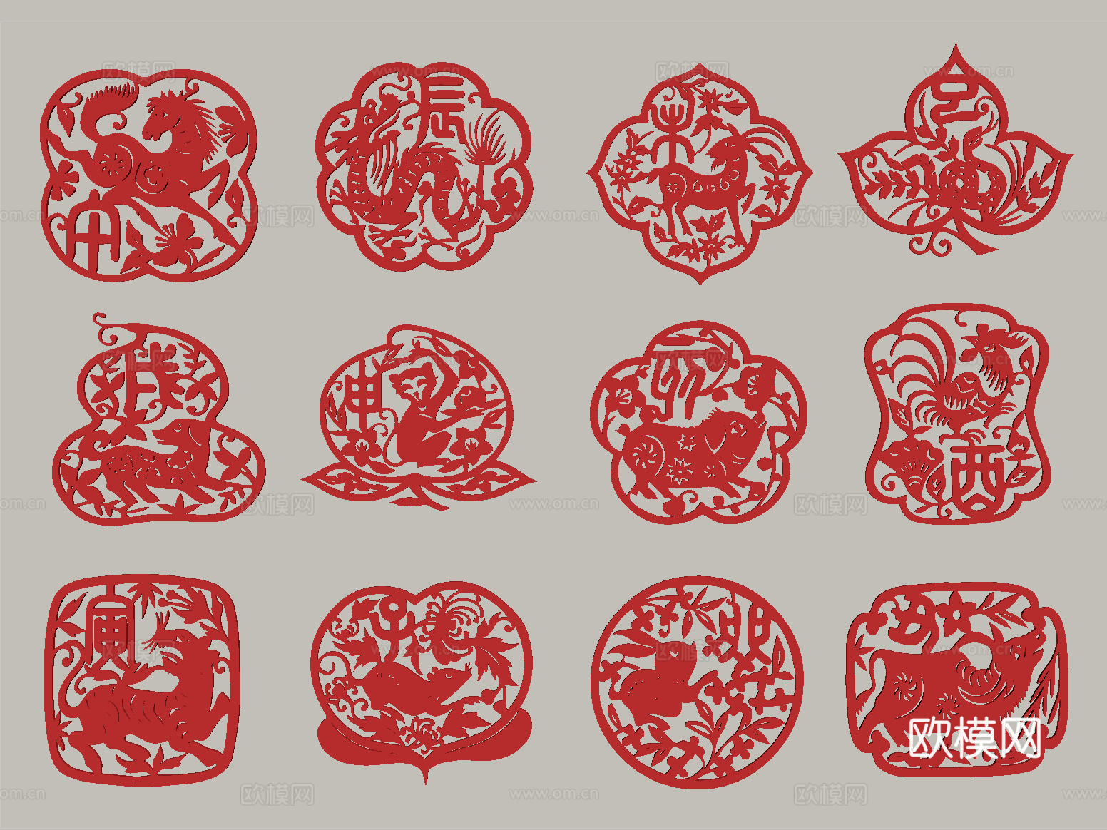 中式剪纸 窗花su模型