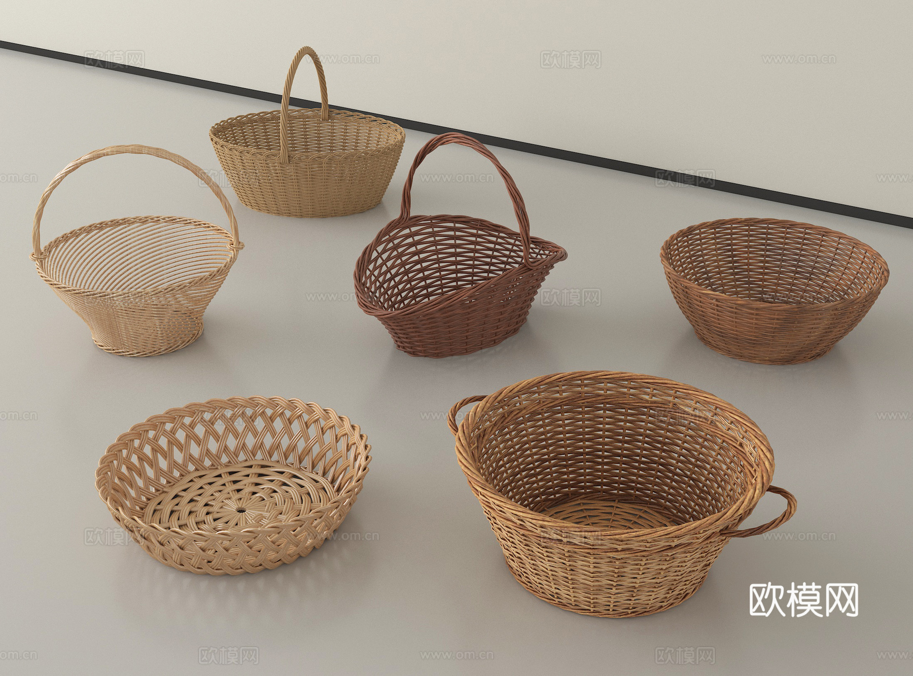 现代菜篮子 菜筐 收纳筐 藤编筐su模型