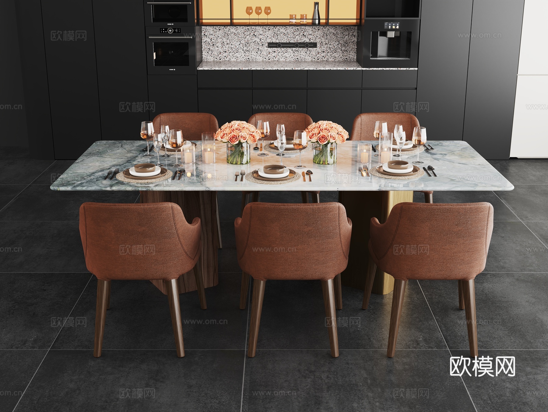 现代餐桌椅组合su模型