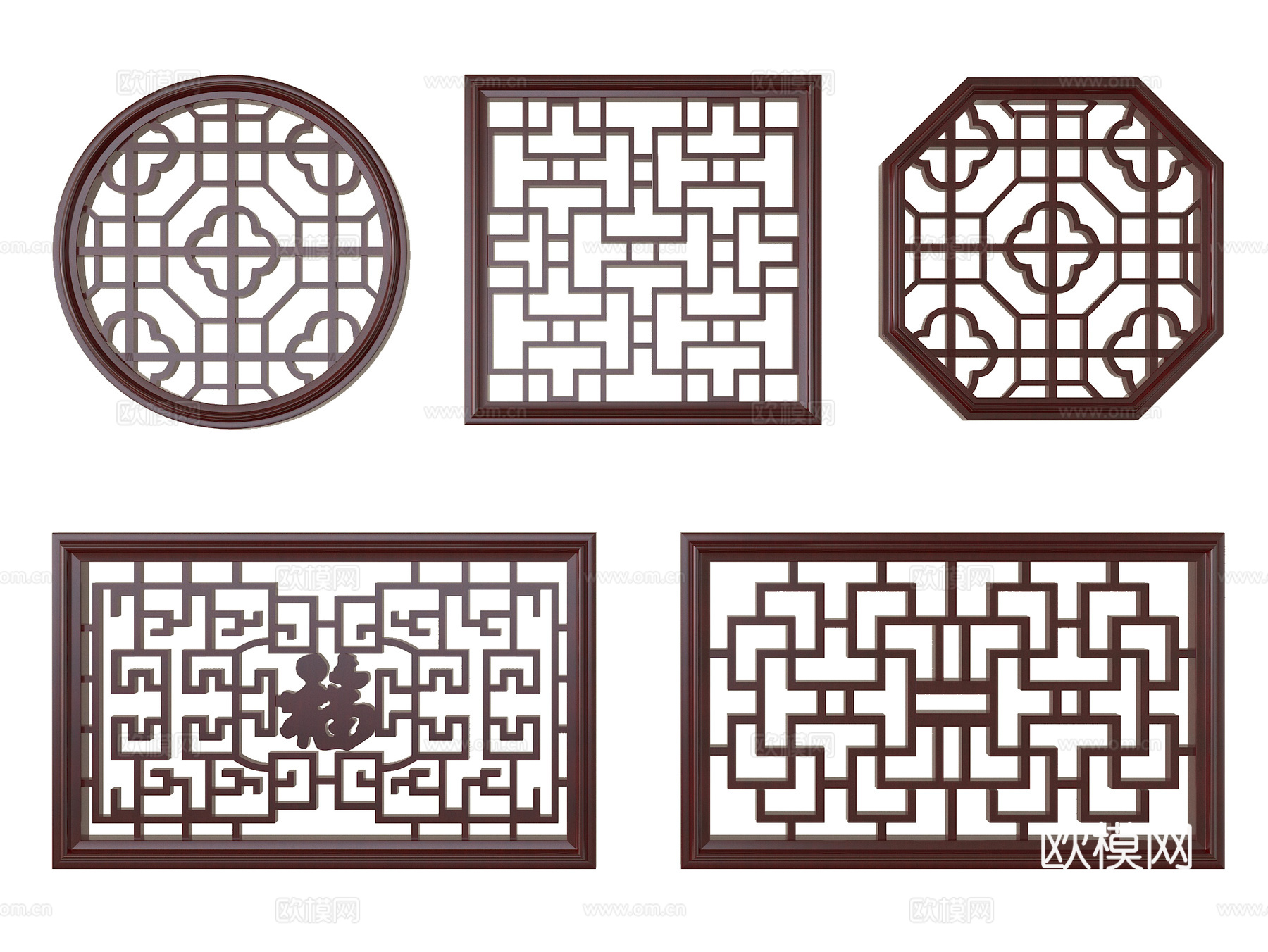 新中式镂花窗 雕花窗户 花格木窗 园林花窗 镂空花格窗su模型