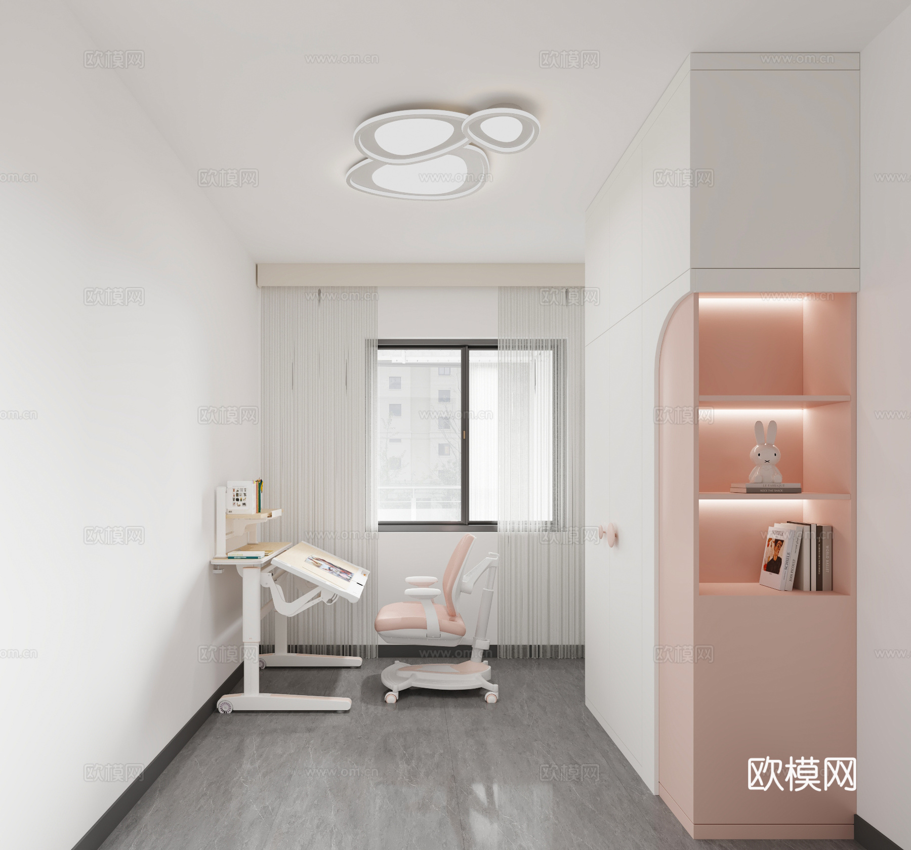 现代儿童卧室 粉色卧室 女儿房3d模型下载（渲染图2）