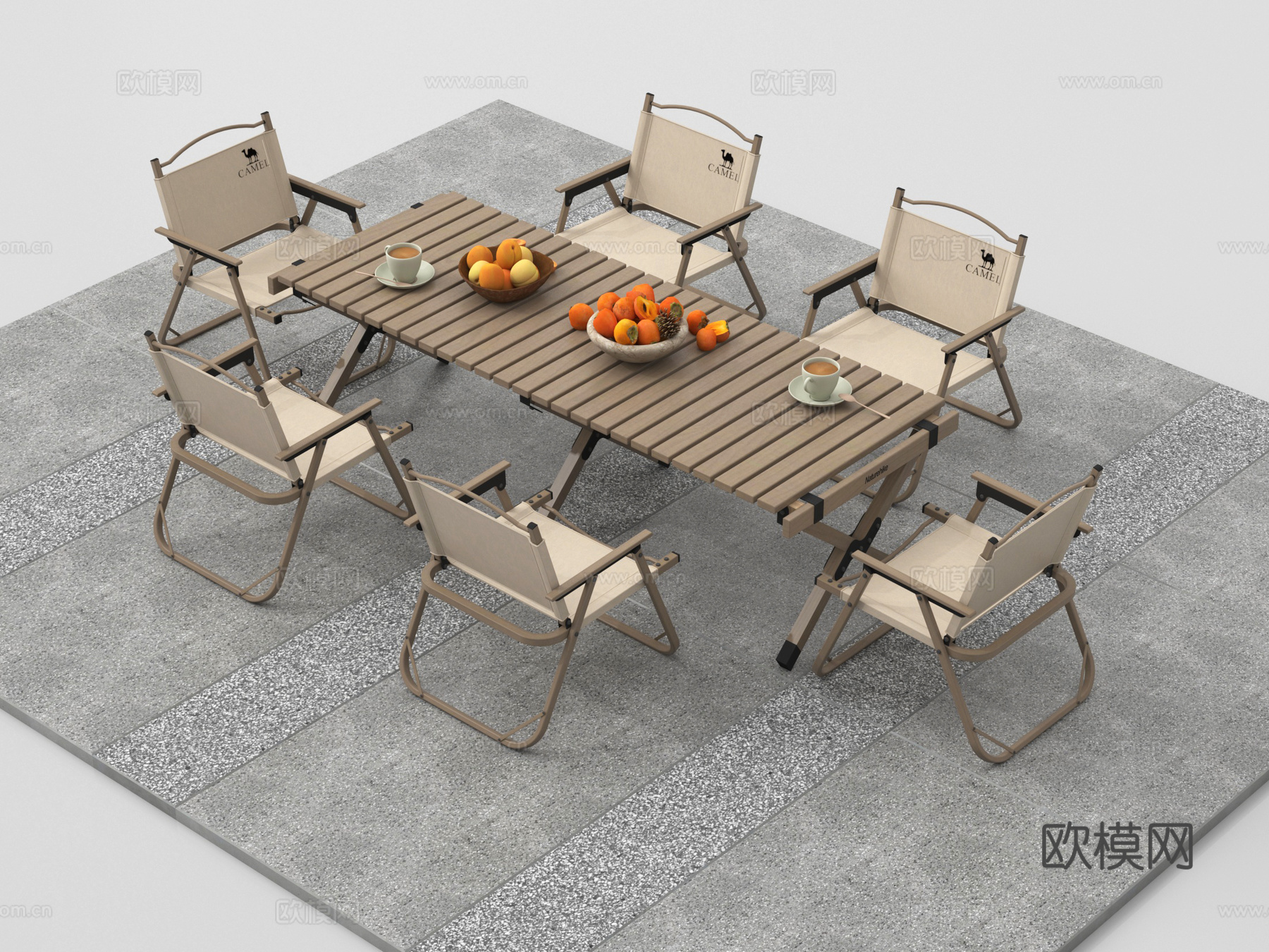 现代户外休闲桌椅组合 露营桌椅 折叠桌椅su模型