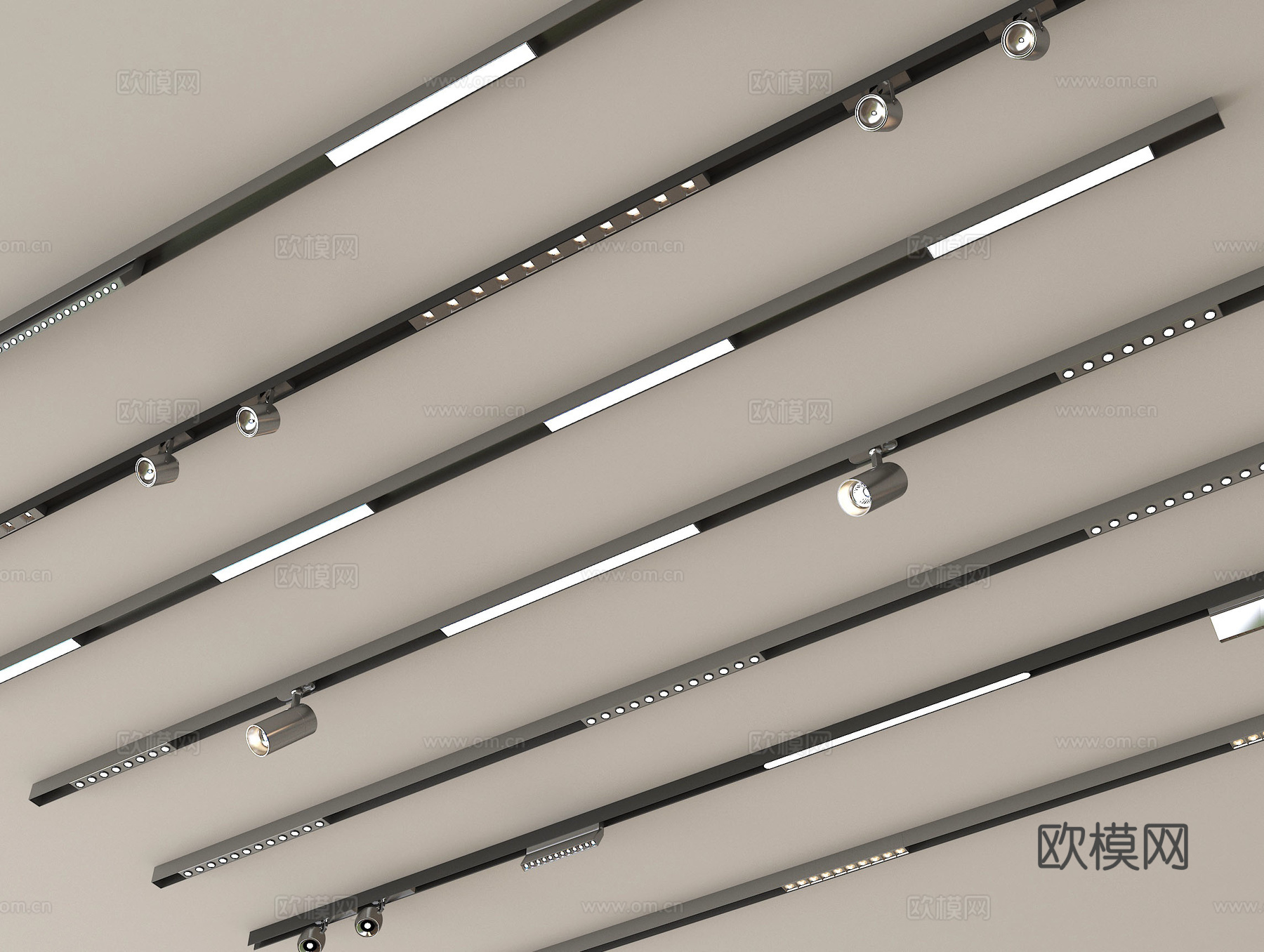 现代筒灯射灯 轨道射灯 线形射灯su模型