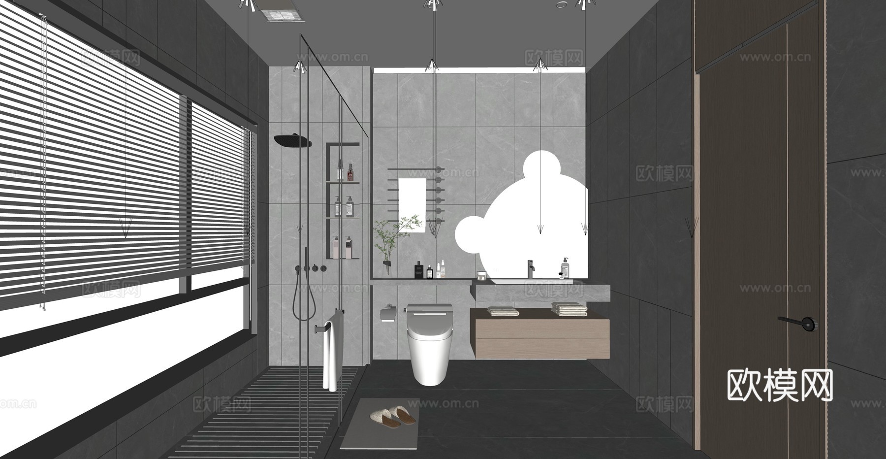 现代卫生间_干湿分离卫生间_现代卫生间_马桶_淋裕_洗漱区su模型