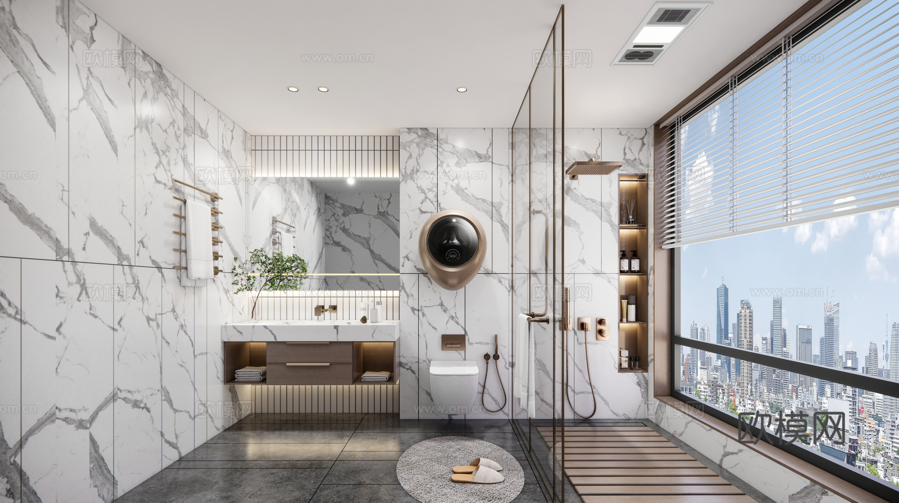 现代简约卫生间_干湿分离卫生间_现代卫生间_简欧卫生间_马桶su模型