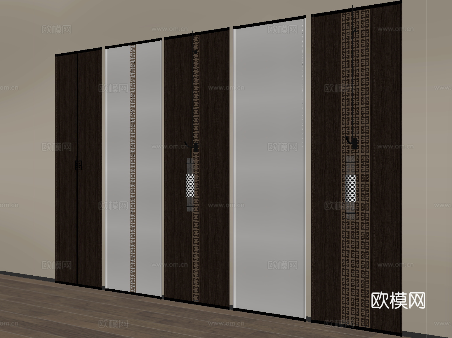 新中式护墙板 木饰面背景墙 墙饰板su模型