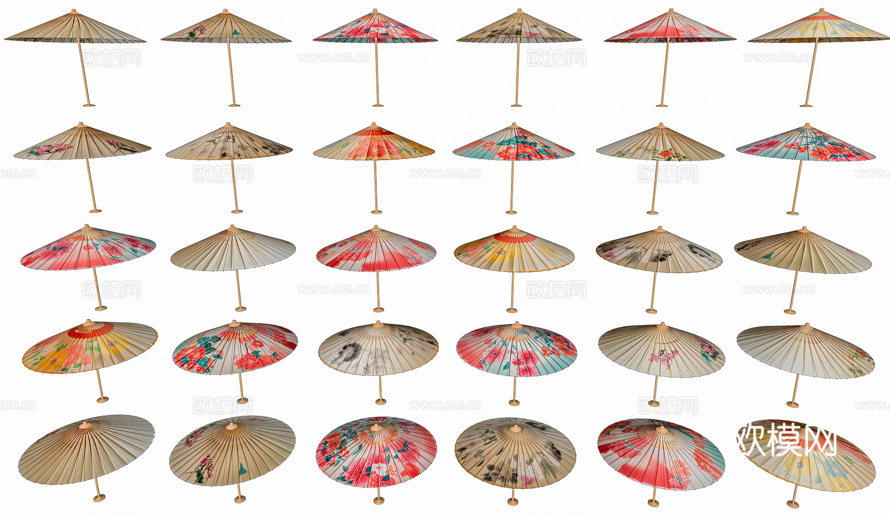 新中式油纸伞 老式古风伞 中式摆件组合 雨伞纸伞 装饰伞油纸su模型