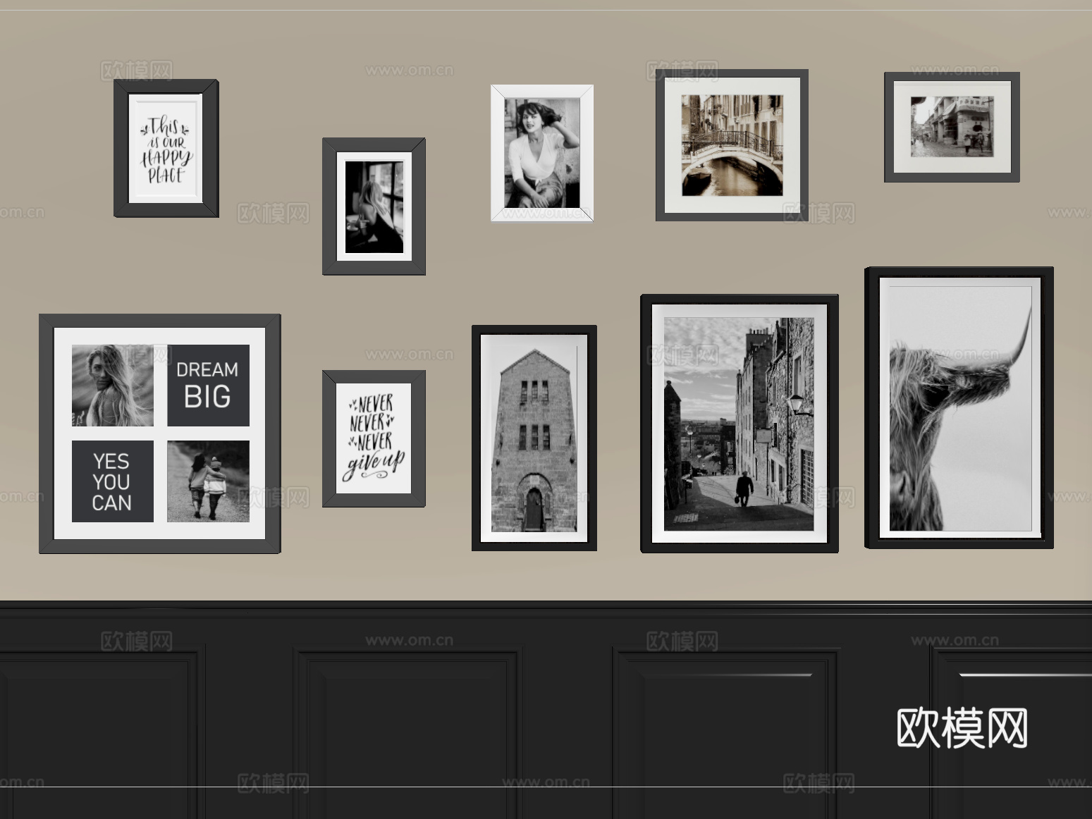 现代相框 画框 复古照片墙su模型