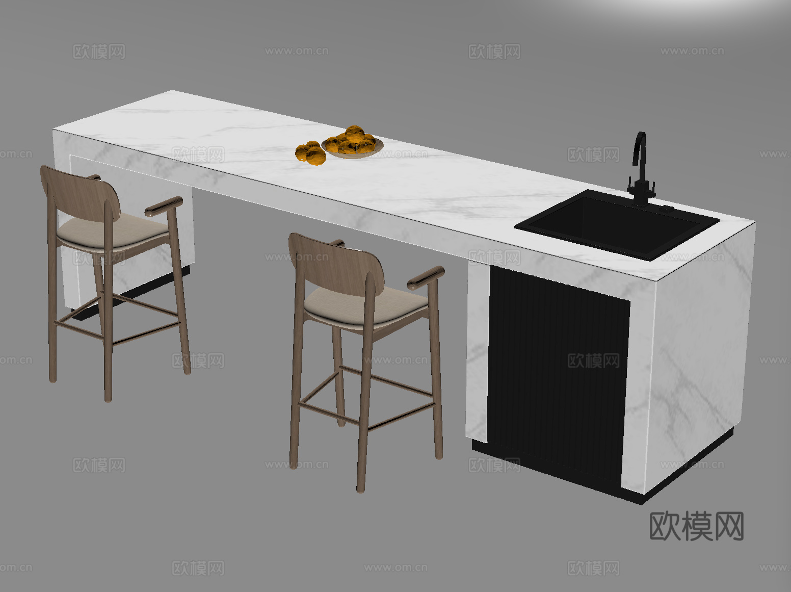 现代岛台餐桌椅 中岛台su模型