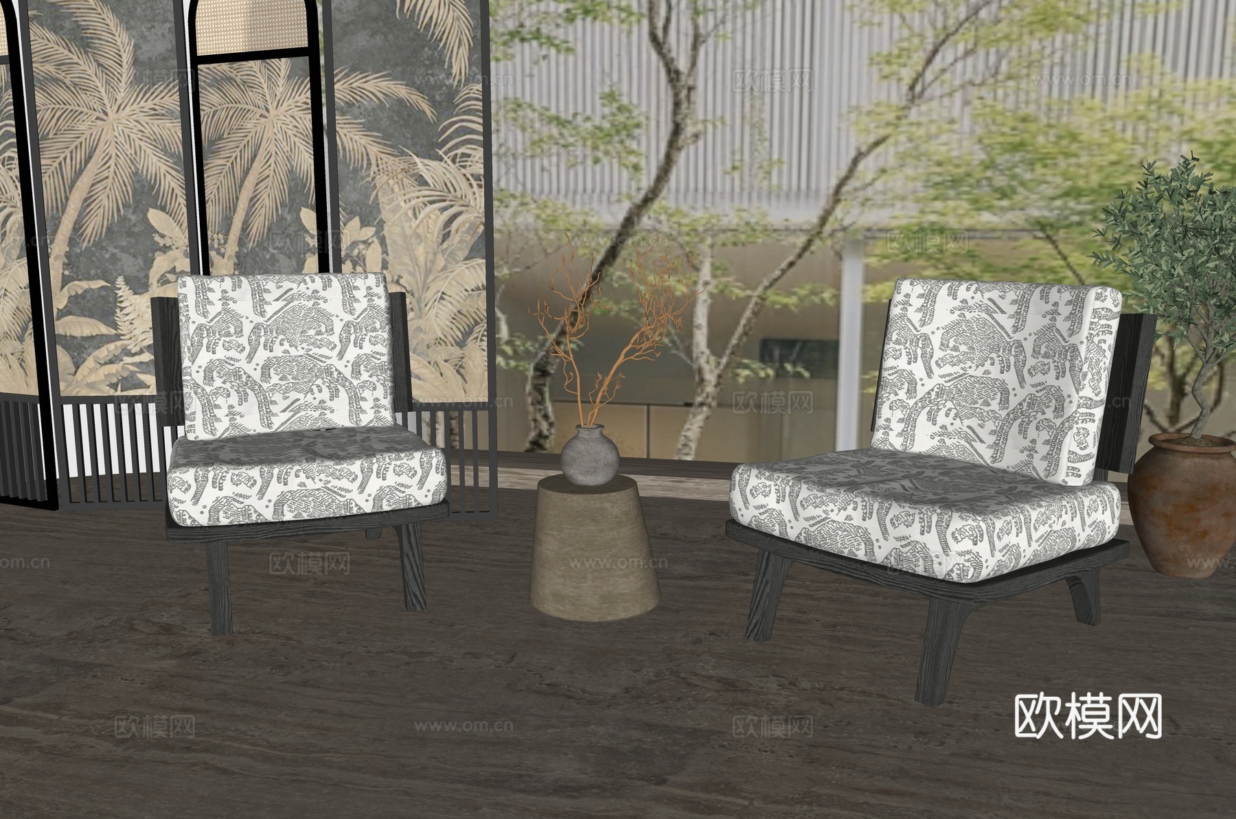 现代休闲桌椅组合su模型