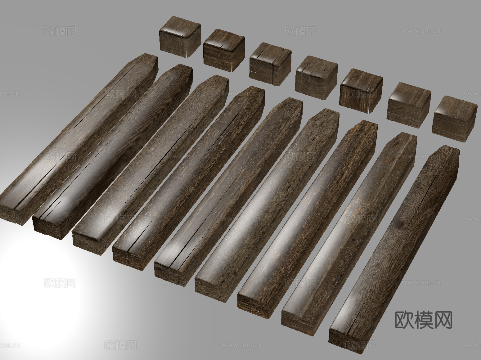 现代老木头 木头柱子 旧木方 木材 木梁su模型