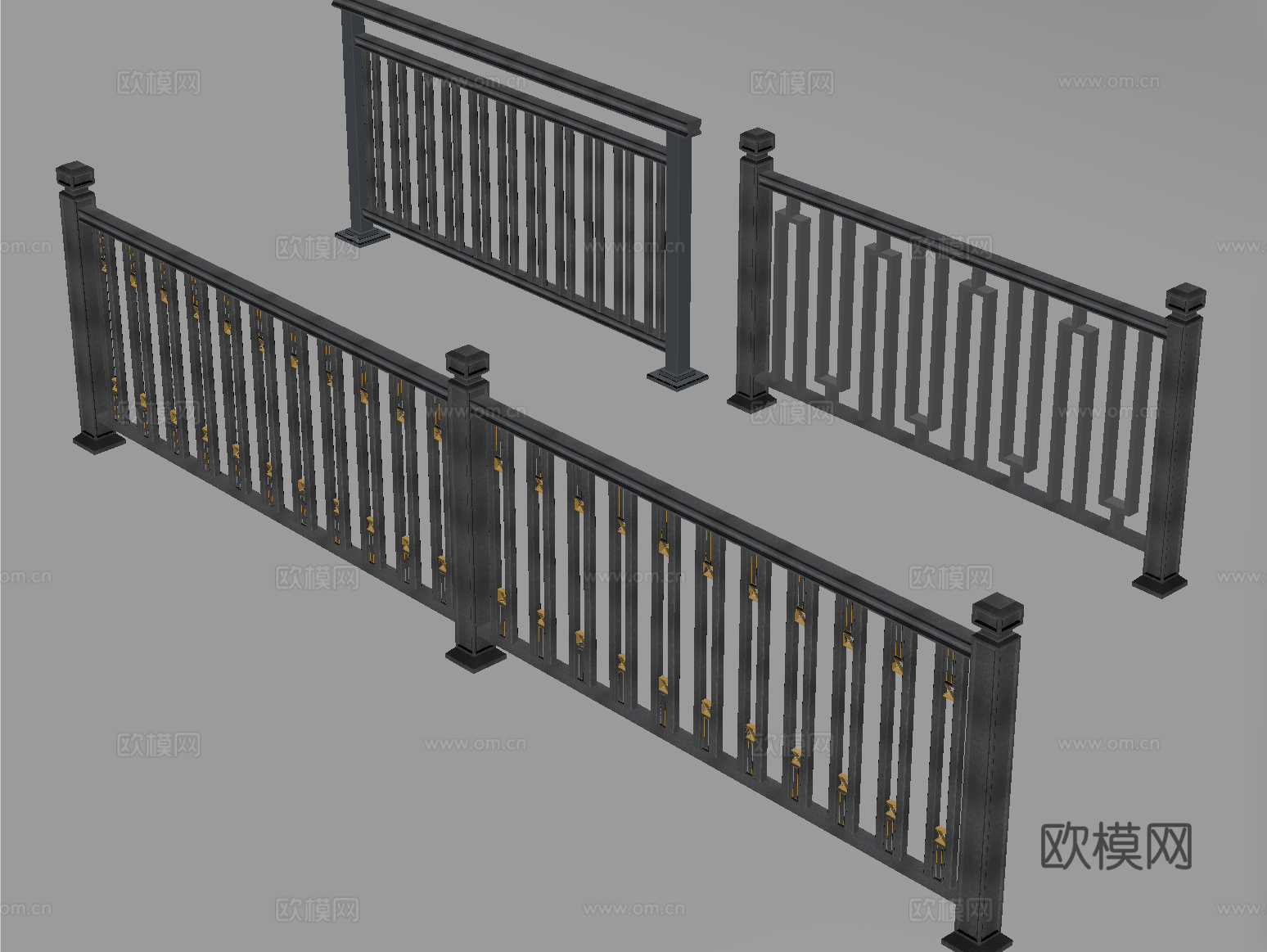 现代围栏护栏 铁艺栏杆 扶手su模型