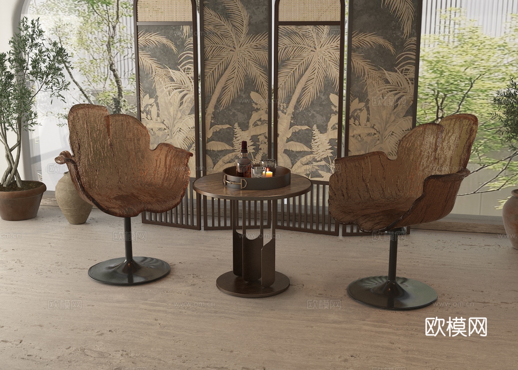 复古休闲桌椅组合su模型