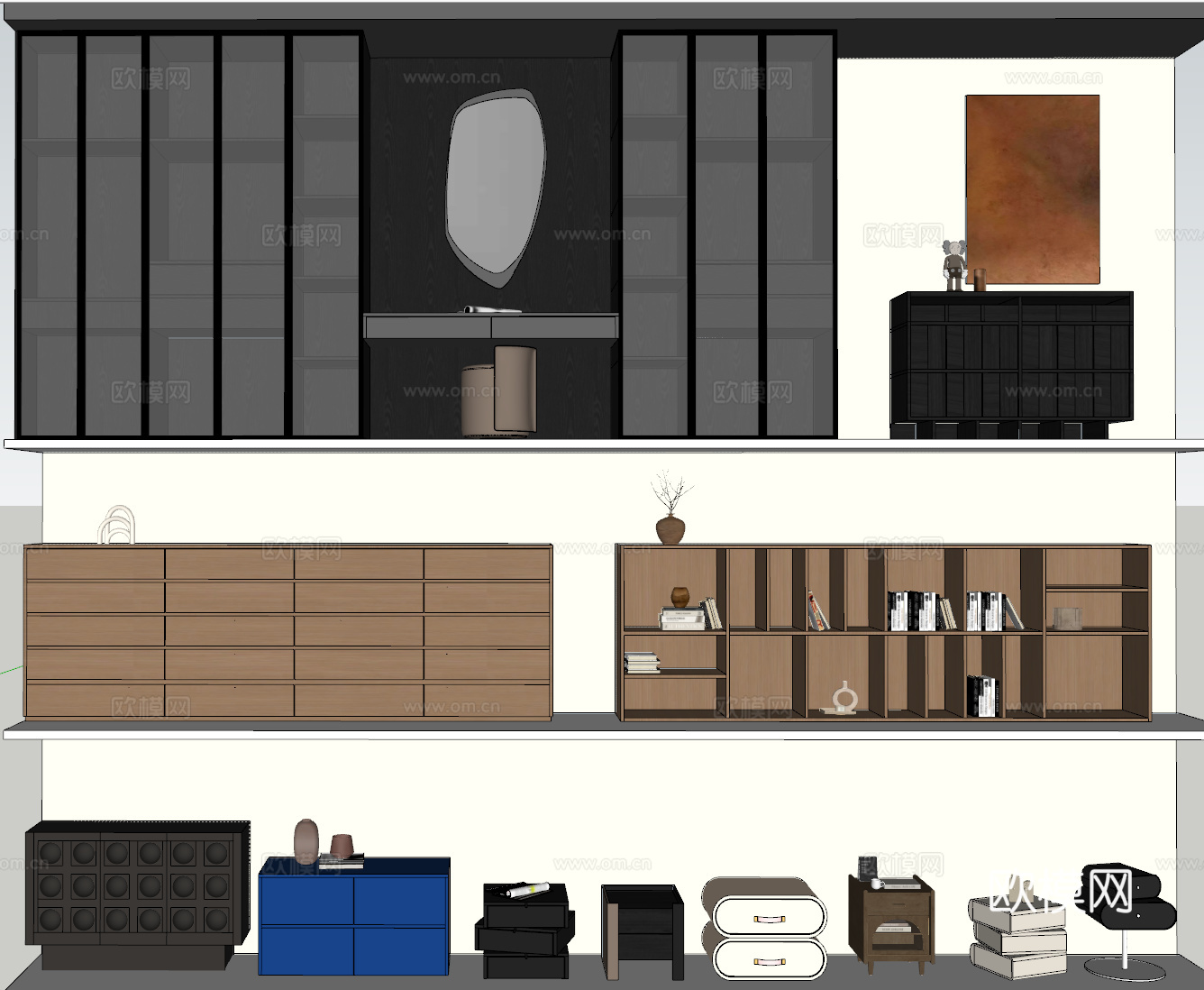 定制柜子+床头柜+斗柜+桌子（现代+中古）su模型