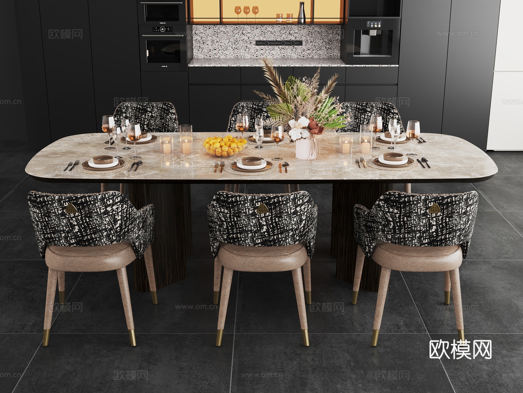 现代餐桌椅组合su模型