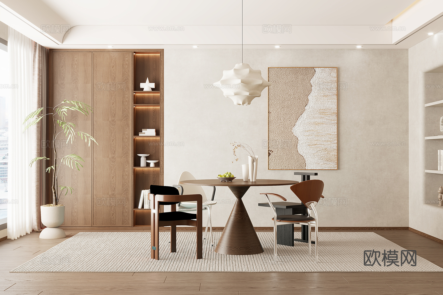 现代中古风餐厅3d模型下载