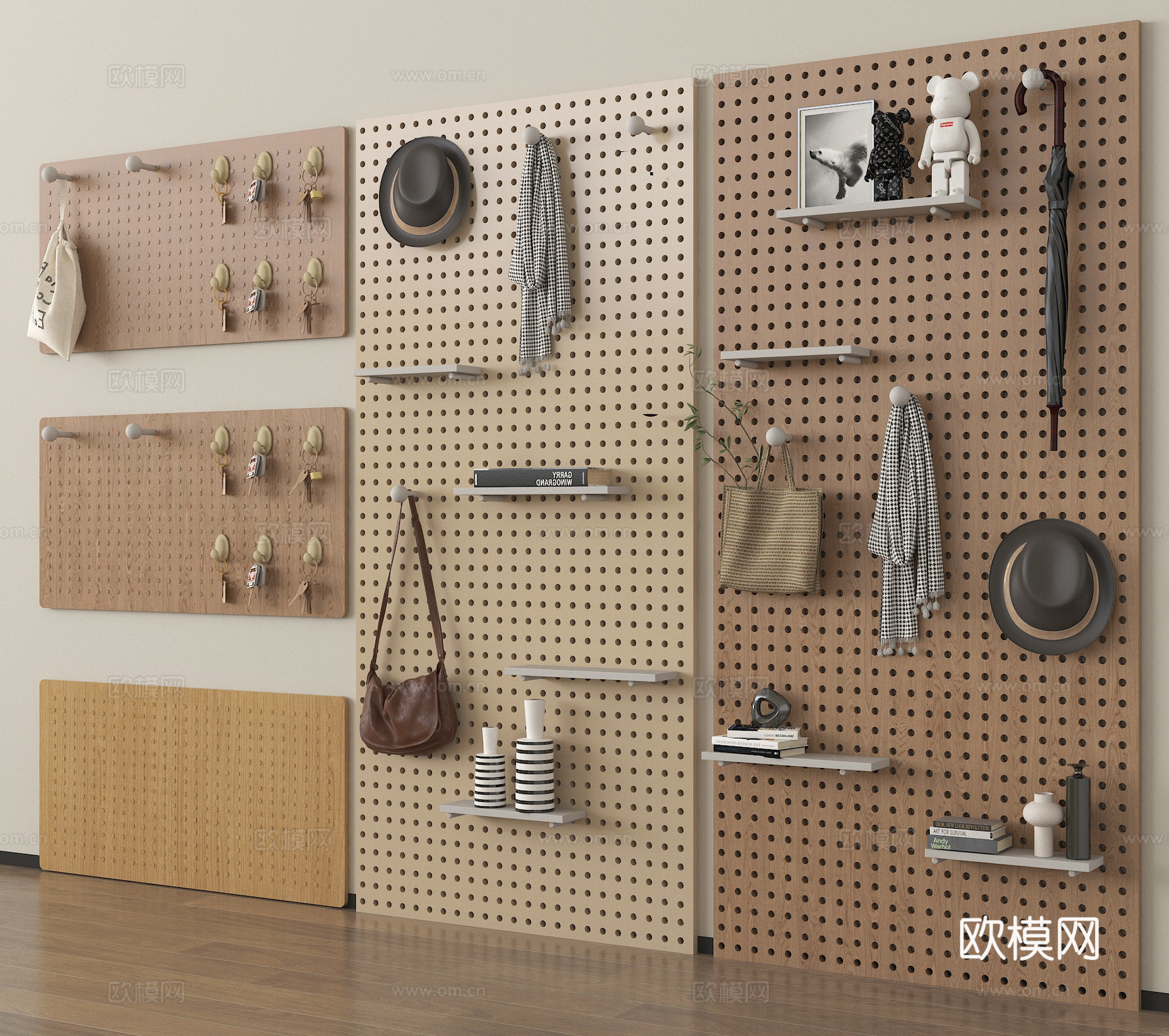 现代洞洞板 墙饰挂件 墙饰板 置物架su模型