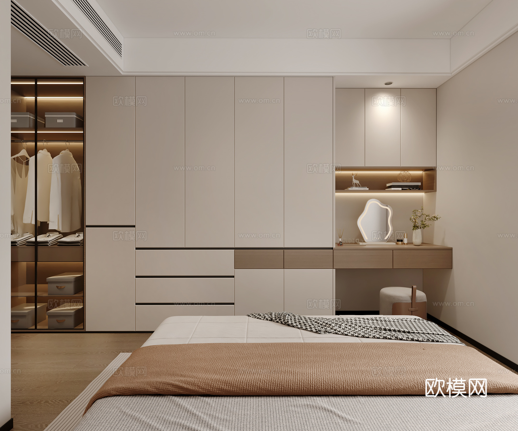 现代衣柜 梳妆台一体柜3d模型下载