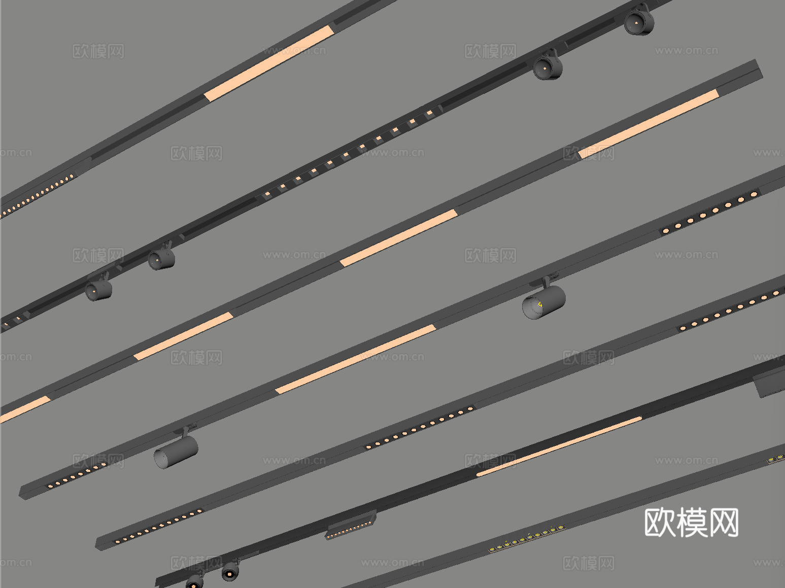 现代筒灯射灯 轨道射灯 线形射灯su模型