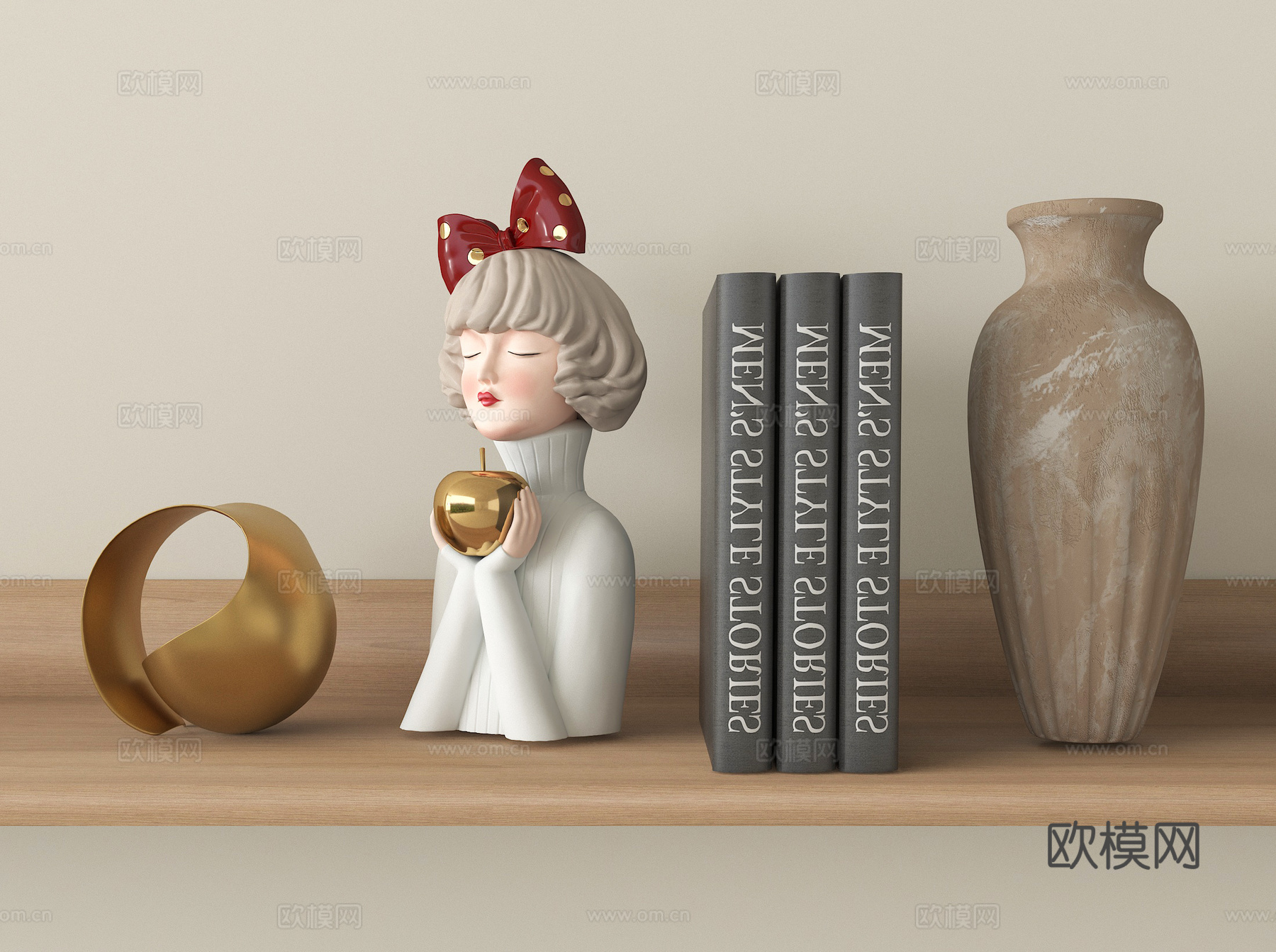 现代饰品摆件组合 陶罐su模型