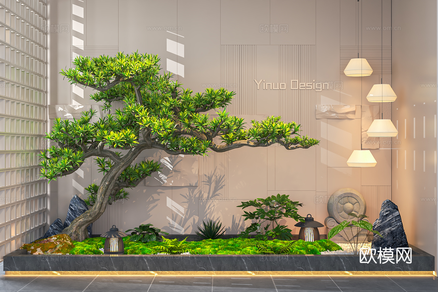 现代室内景观 景观造景 植物组合 庭院景观 景观树 室内造景su模型