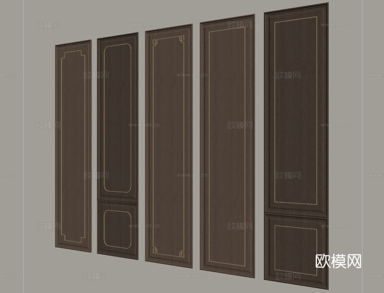 现代木饰面护墙板 墙饰板 木饰面背景墙su模型