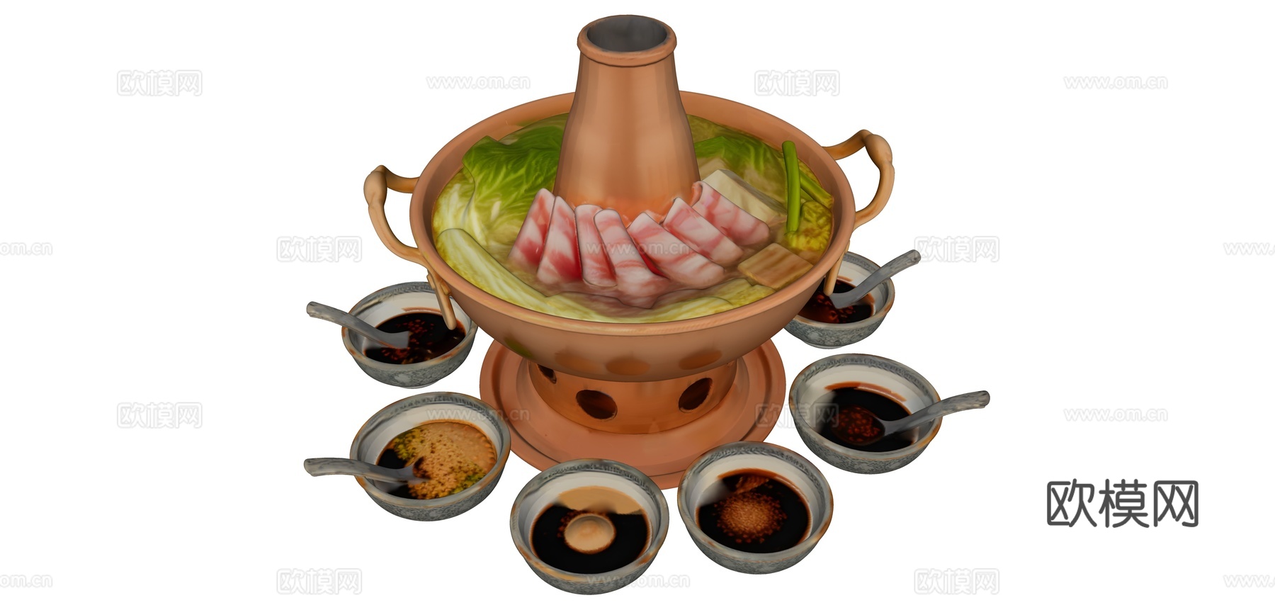 铜火锅涮肉蘸酱组合su模型