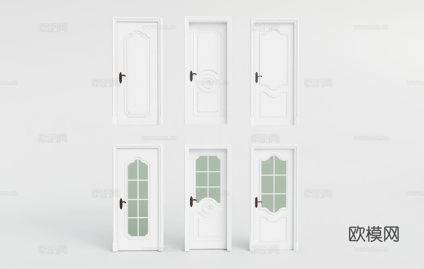 现代简约室内门 白色室内门 卧室门 雕花面板室内门​​ ​​su模型下载（渲染图1）