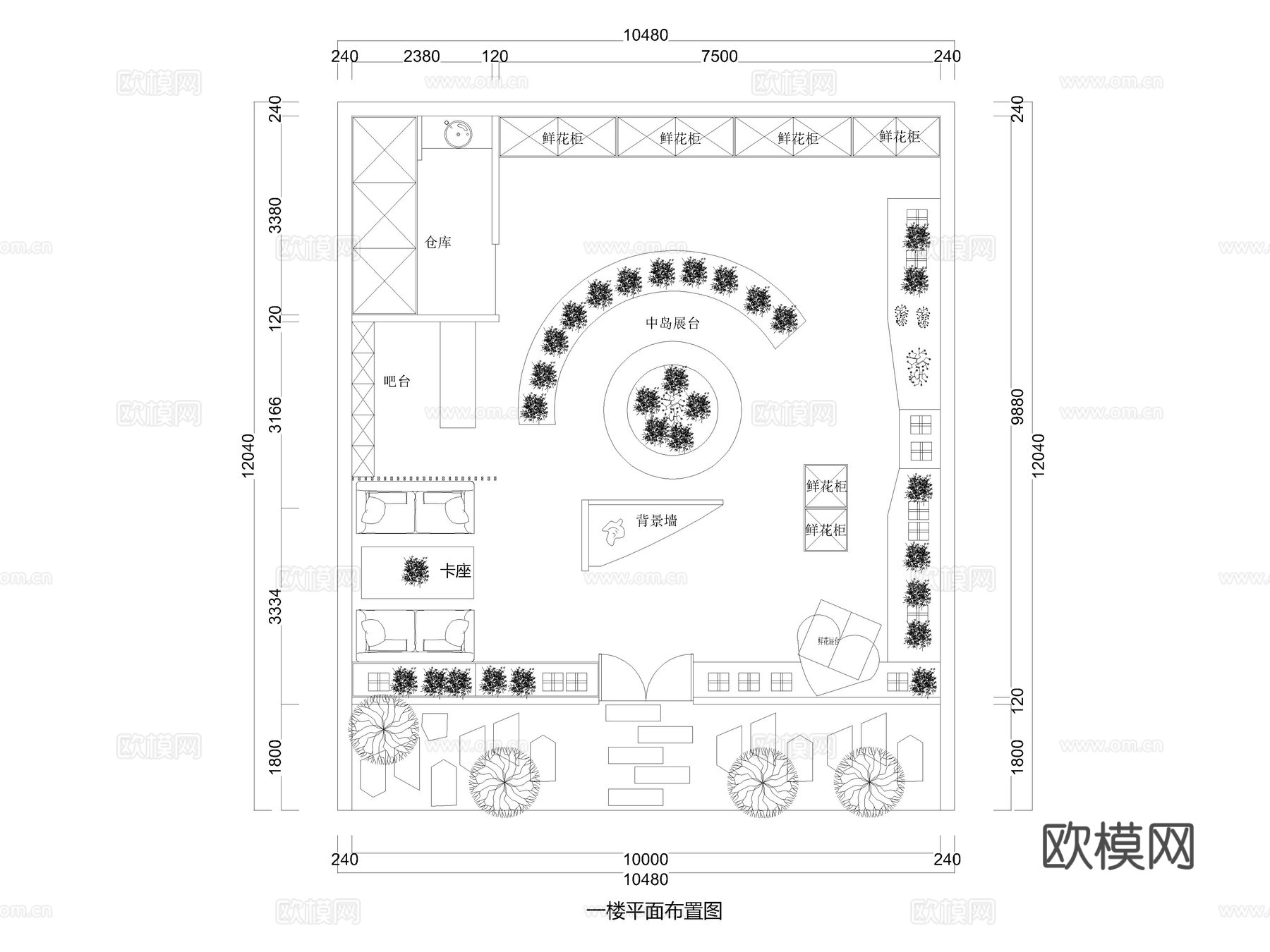 22套花店鲜花店CAD平面图施工图cad施工图