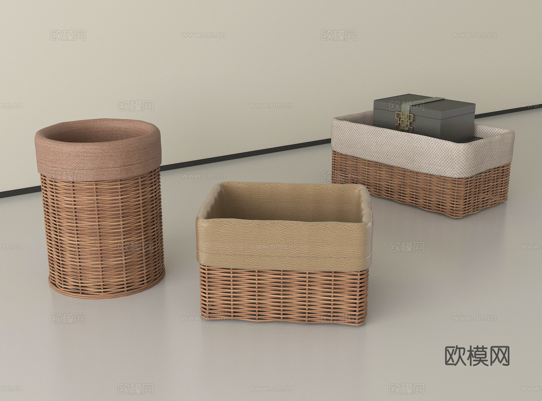 现代藤编收纳篮 收纳筐su模型