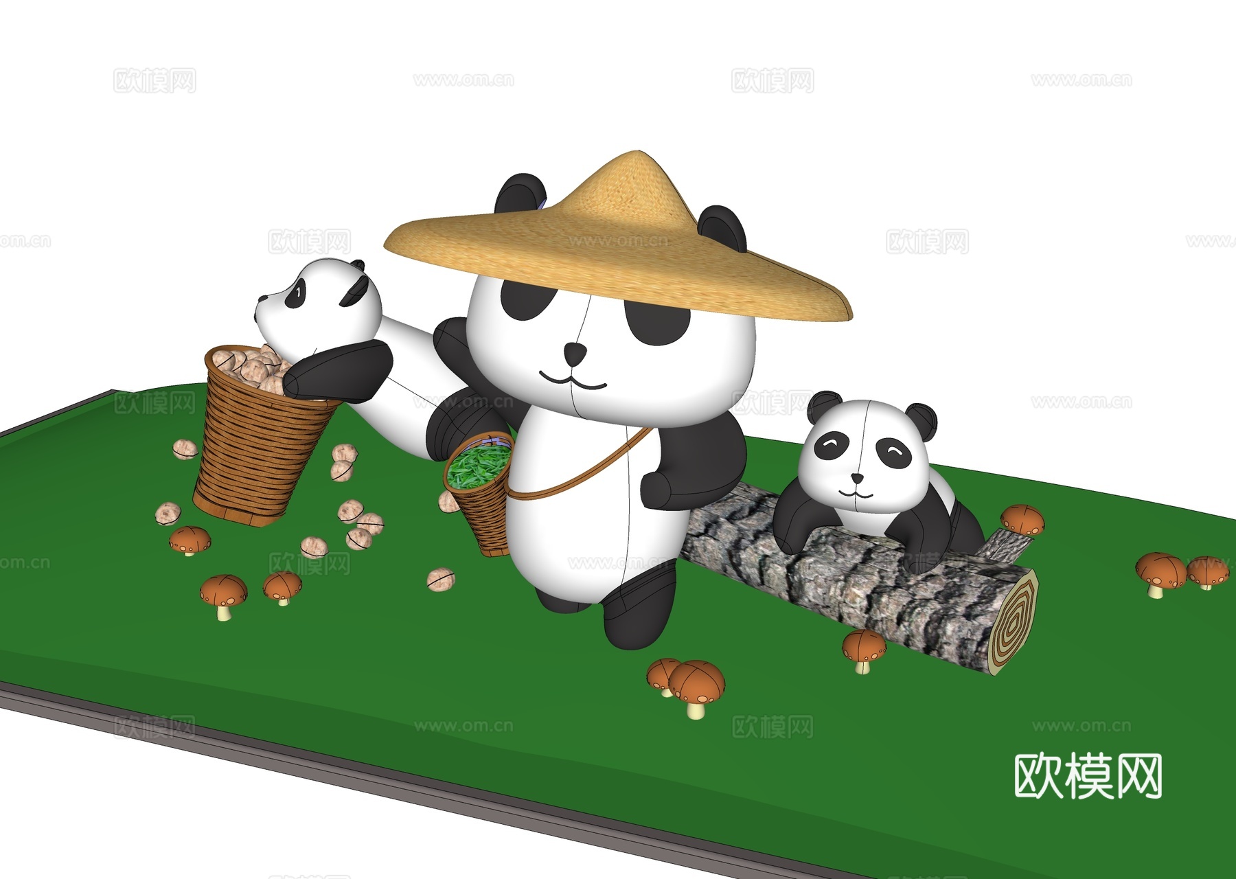 现代熊猫景观雕塑su模型