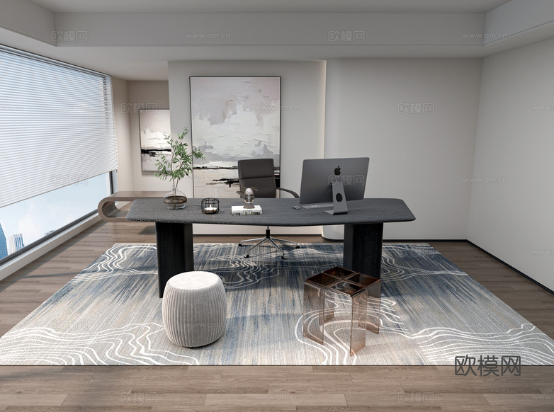 现代书房 书桌椅组合3d模型下载_ID16139118_3dmax免费模型-欧模网