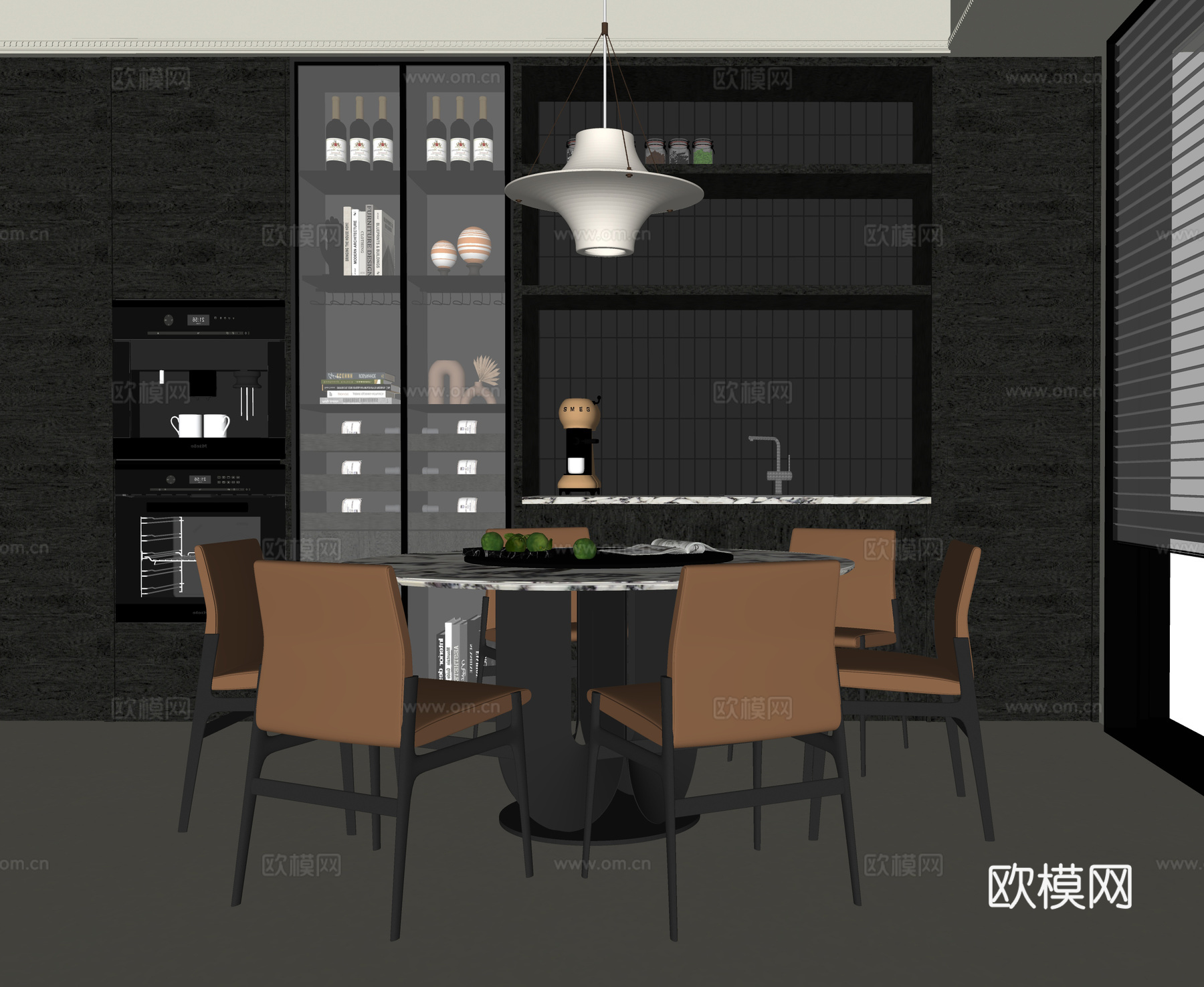 现代餐厅 餐边柜 酒柜 餐桌椅su模型