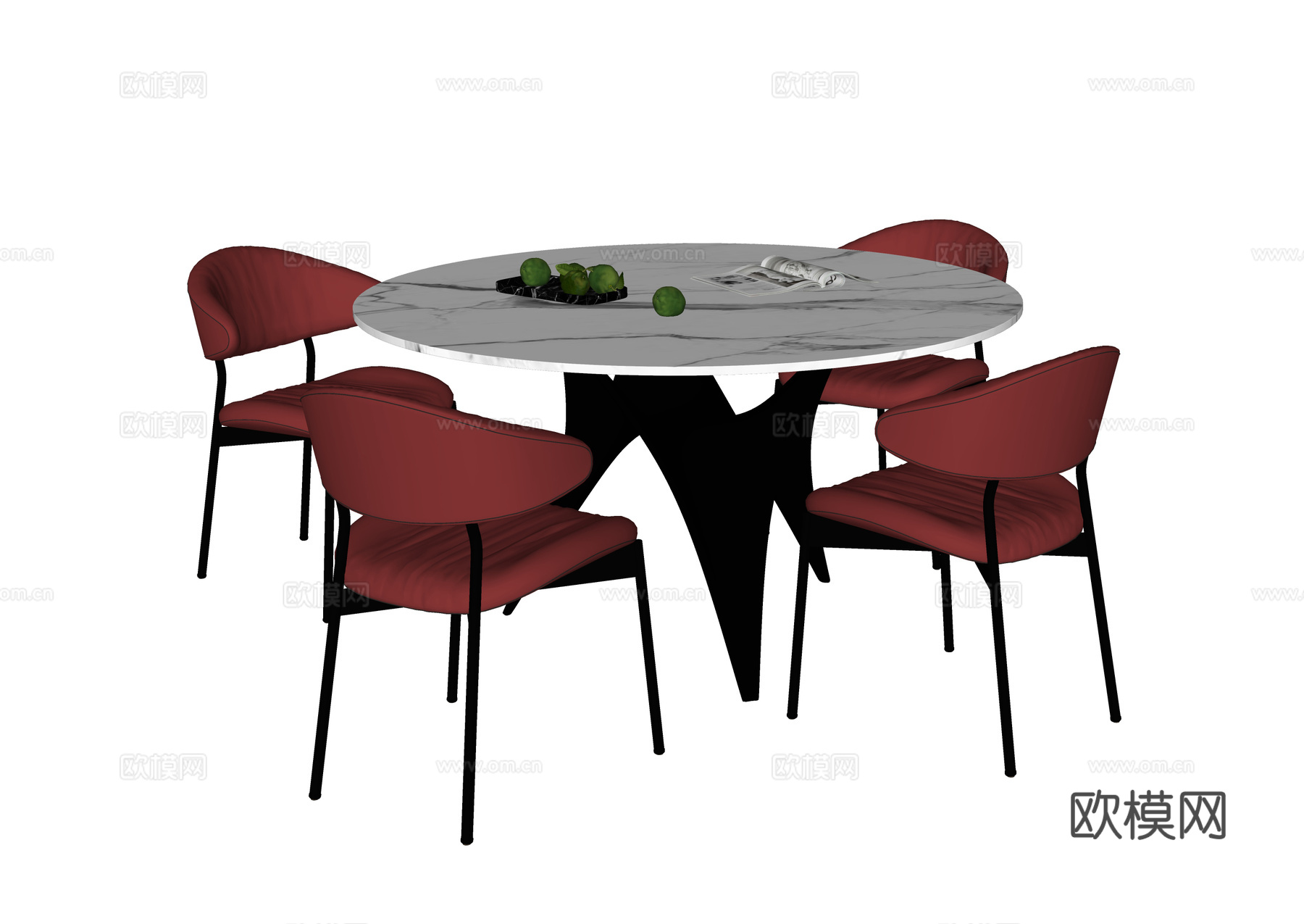 现代餐桌椅 餐椅 圆形餐桌su模型