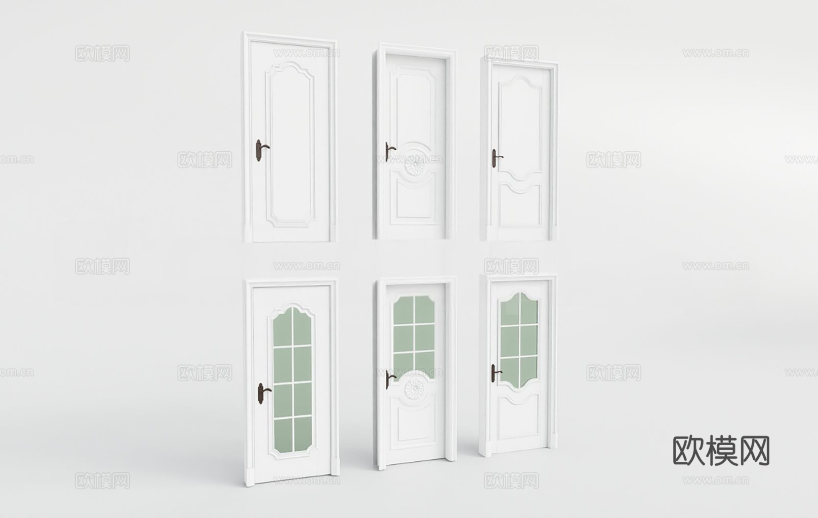 现代简约室内门 白色室内门 卧室门 雕花面板室内门​​ ​​su模型下载（渲染图2）