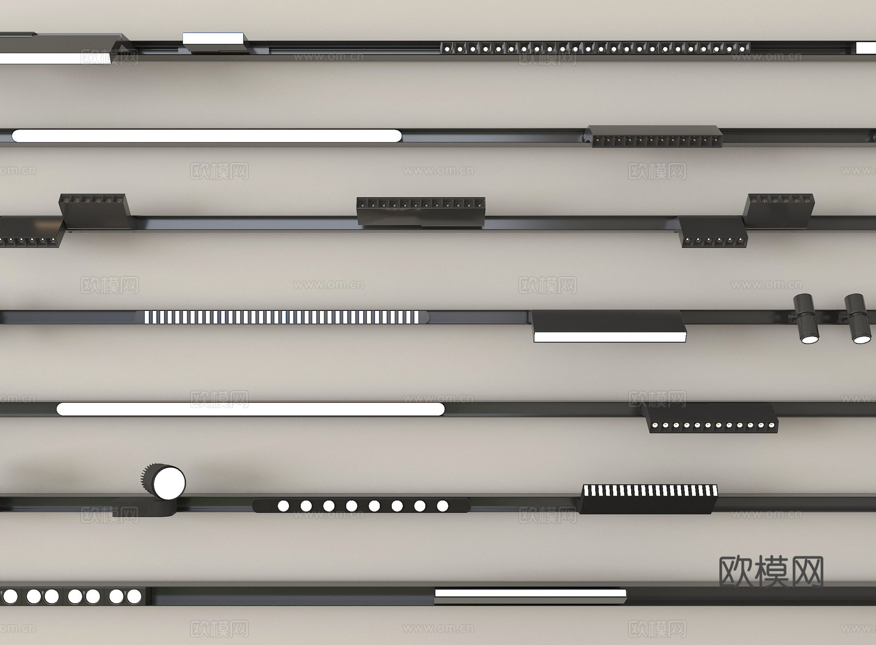 现代筒灯射灯 轨道射灯 线形射灯su模型