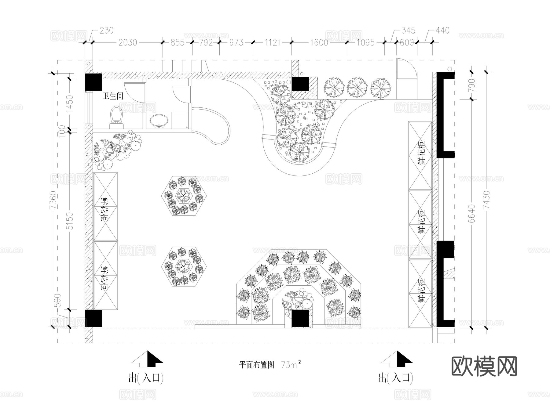 22套花店鲜花店CAD平面图施工图cad施工图