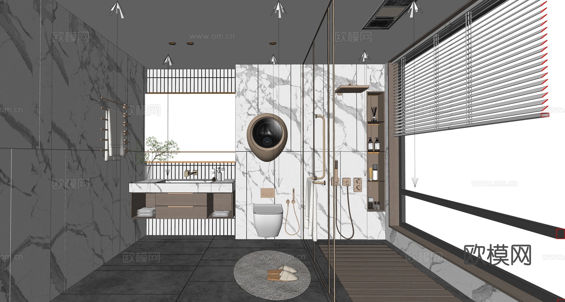 现代简约卫生间_干湿分离卫生间_现代卫生间_简欧卫生间_马桶su模型