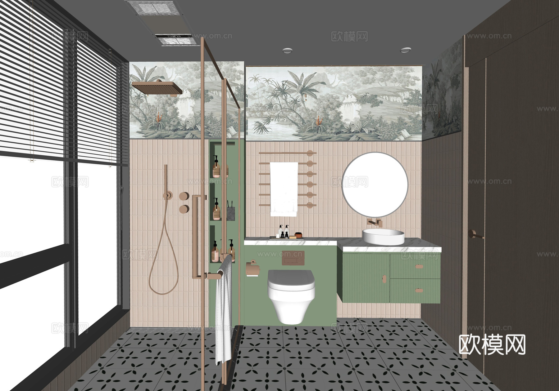 现代卫生间_现代卫生间_干湿分离卫生间_洗手台_马桶_淋浴su模型