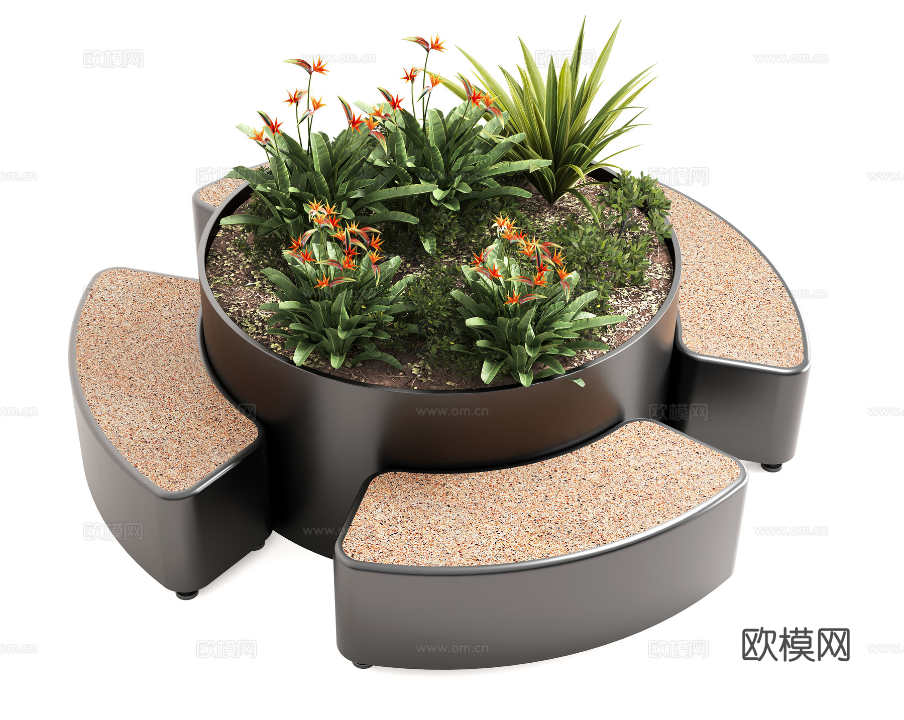 现代户外休息凳 户外椅 户外长椅组合 休闲异形座椅3d模型下载