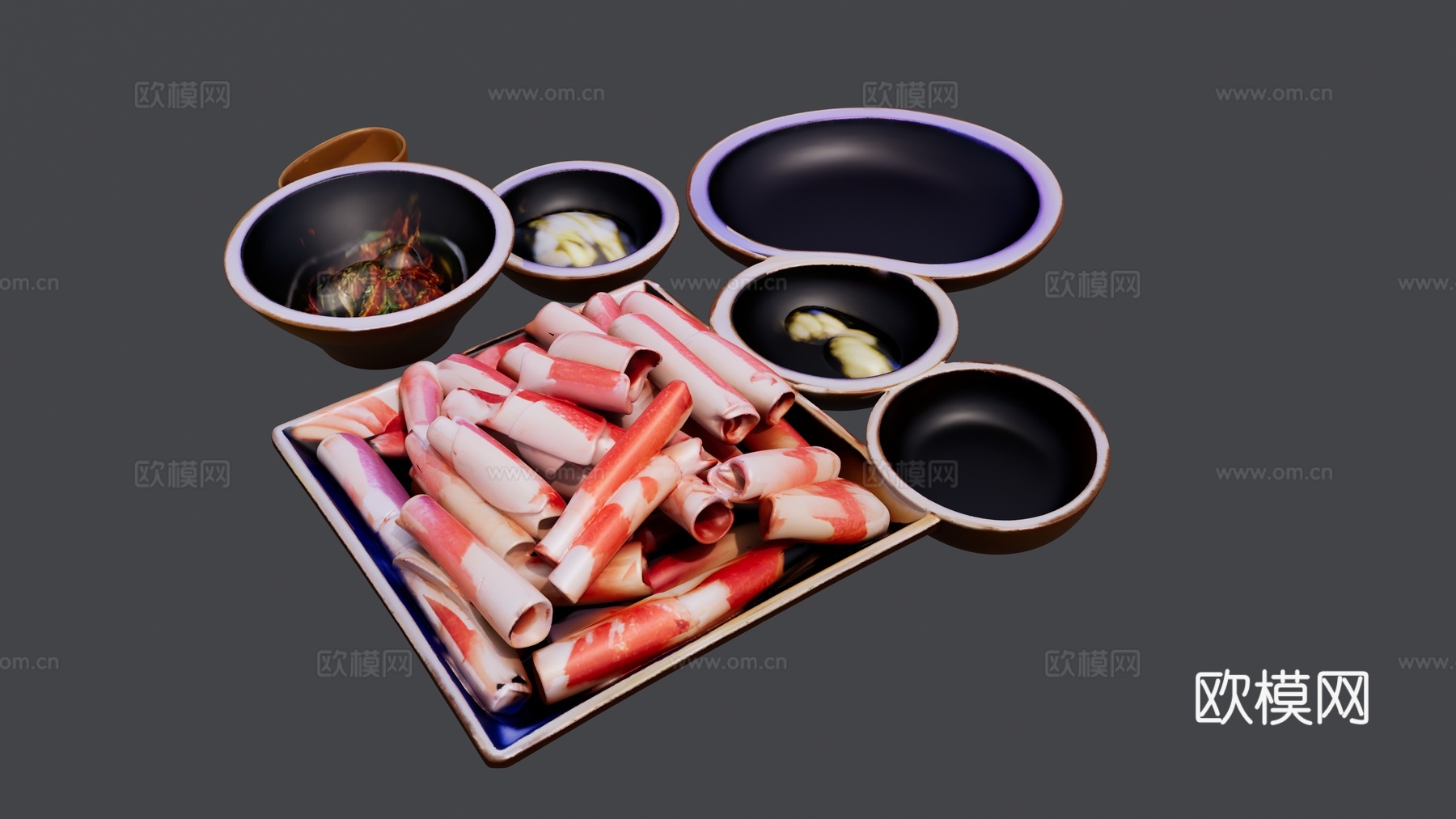 羊肉卷及蘸料组合su模型