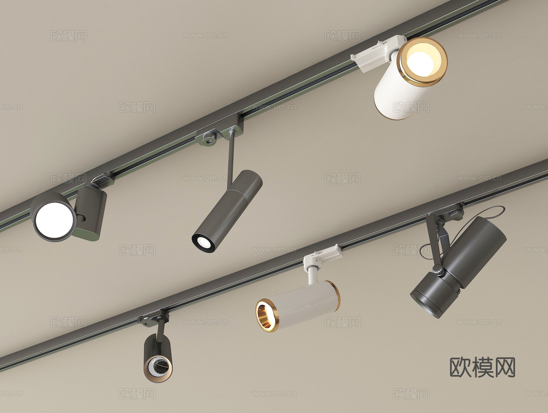 现代筒灯射灯 轨道射灯su模型