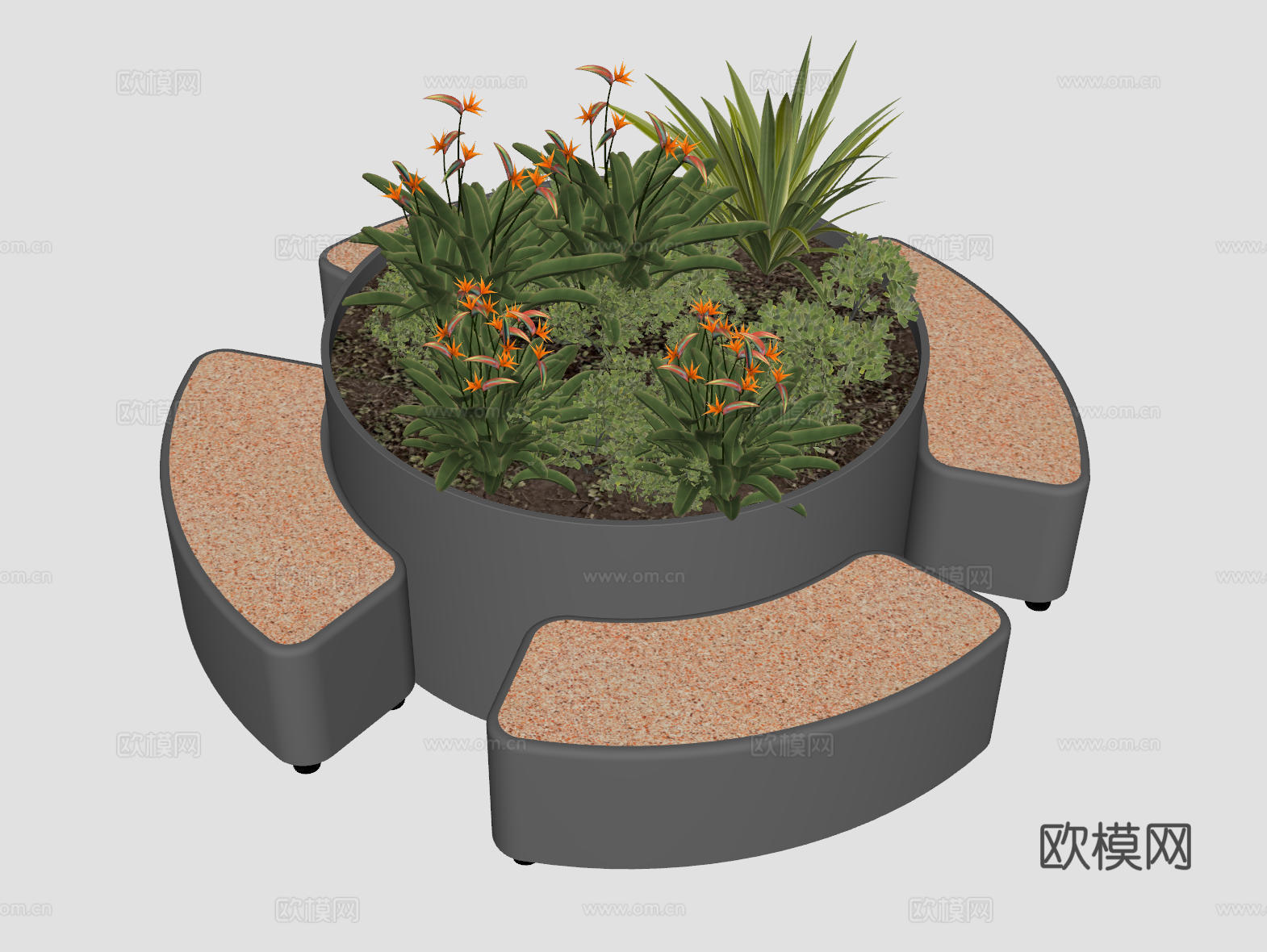 现代户外休息凳 户外椅 户外长椅组合 休闲异形座椅su模型