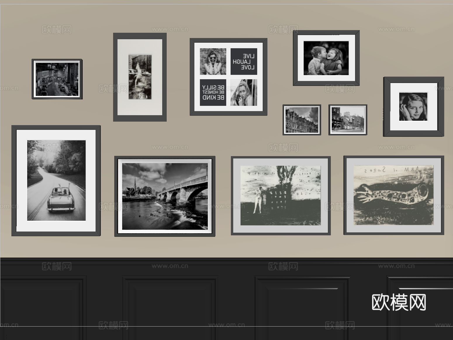 现代相框 画框 复古照片墙su模型